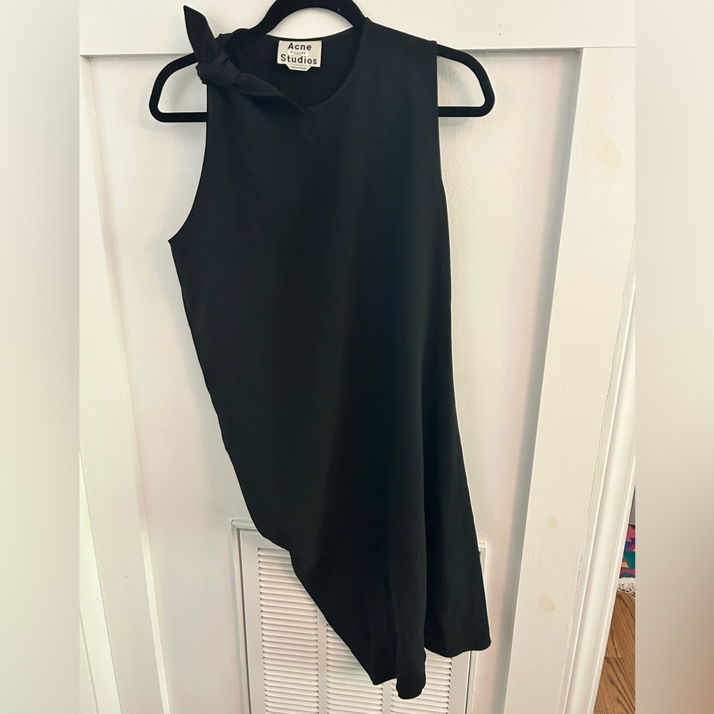 Acne Studio Black Asymmetrical Sleeveless Dress one shoulder tie size 42